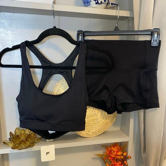 Fabletics Other - NWT $99 Fabletics XS Black Sporty Racerback High-Waisted Swim Tank Shorts Set
